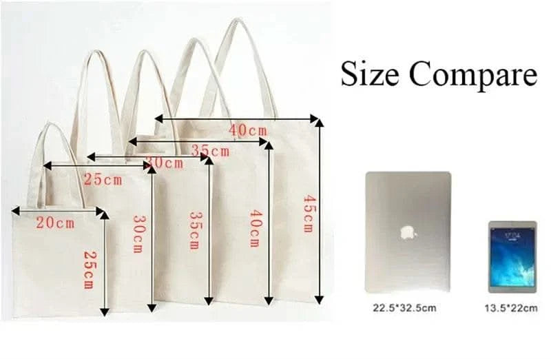 5 Pieces Set Blank Canvas Shopping Bags Reusable Foldable Casual Daily Shoulder Tote Handbag For Personalized Logo & Name Custom - M & M Global