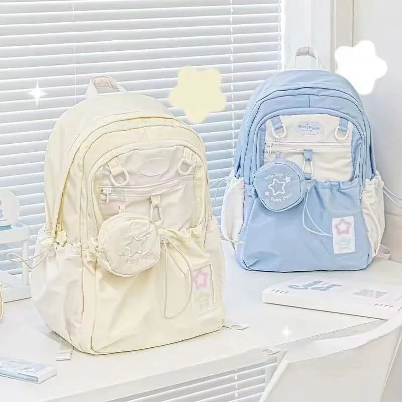 Sweet Cute Girl's Backpack Student New Fashion Drawstring Large School Bag Y2K Korean Travel Female Shoulder Bag for High School - M & M Global