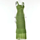Mozision Hollow Out Backless Ruched Maxi Dress For Women Robe Elegant Spaghetti Strap Sleeveless Bodycon Party Long Dress - M & M Global