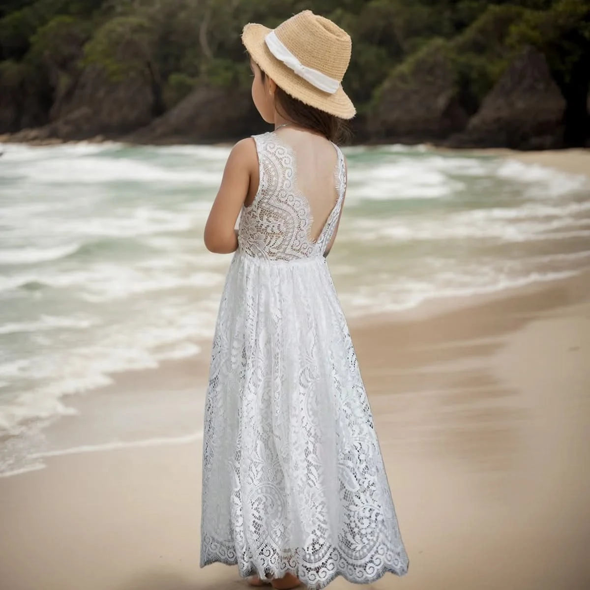 Plus Size Princess Girls Cotton Lace Party Long Dress Baby Kids Flower Girl Wedding Birthday Children Clothing 2 4  6 8 10 12 14 - M & M Global