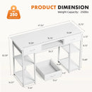 JHK 48 Inch Double Deck Shelving Office Computer Desk with Pull-out Fabric Storage Drawers Metal Frame Adjustable Feet Table ﻿