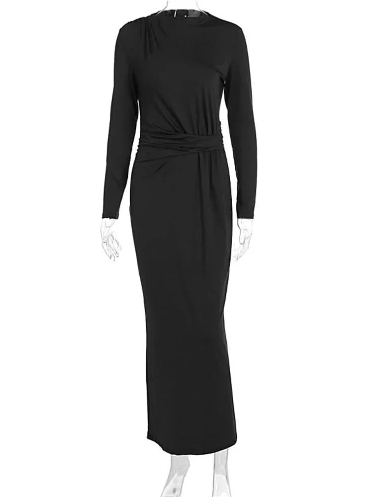 Tossy Fashion Autumn Pleated Long Dress Female High Waist Slim Bandage Solid Elegant Commute Clothes Ladies Y2k Maxi Dress 2024 - M & M Global