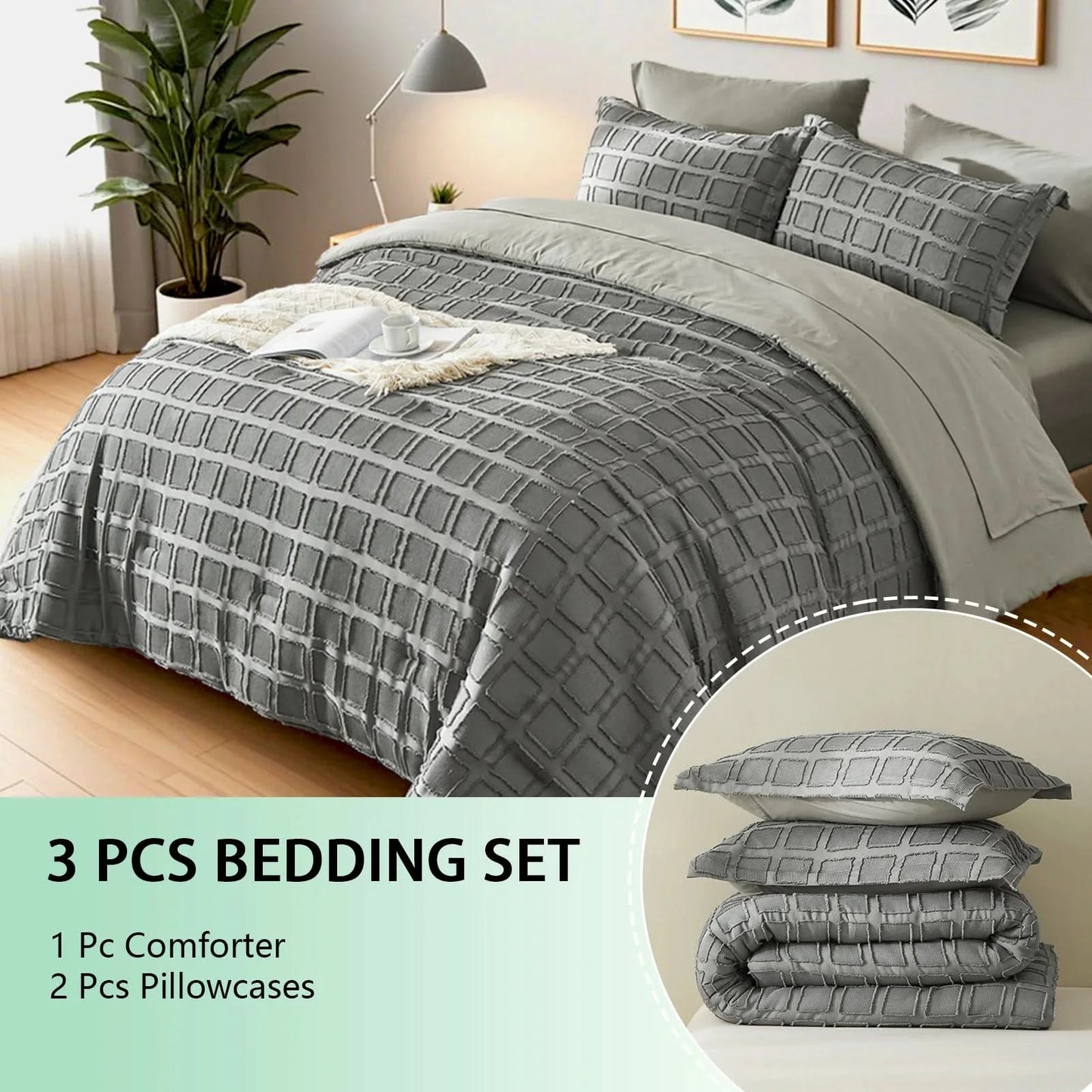 Queen Solid Color Comforter Set with Cut Flower Design – Lightweight, Breathable Microfiber Bedding for All Seasons, Machine Washable