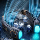 Cooling device with ice cubes and blue lights on a dark background

