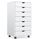 JHK 7 Drawer Chest Dressers Nightstand Storage Cabinet Wooden File Office Mobile Cabinet Wheels Living Room Organizer Rolling