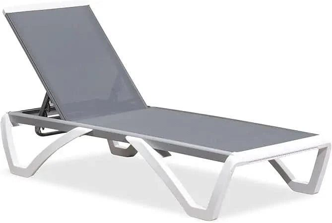 Patio Chaise Lounge Chair Set of 3 Outside Aluminum Plastic Stackable Tanning Chairs with Armrests and Side Table for Pool Sunb