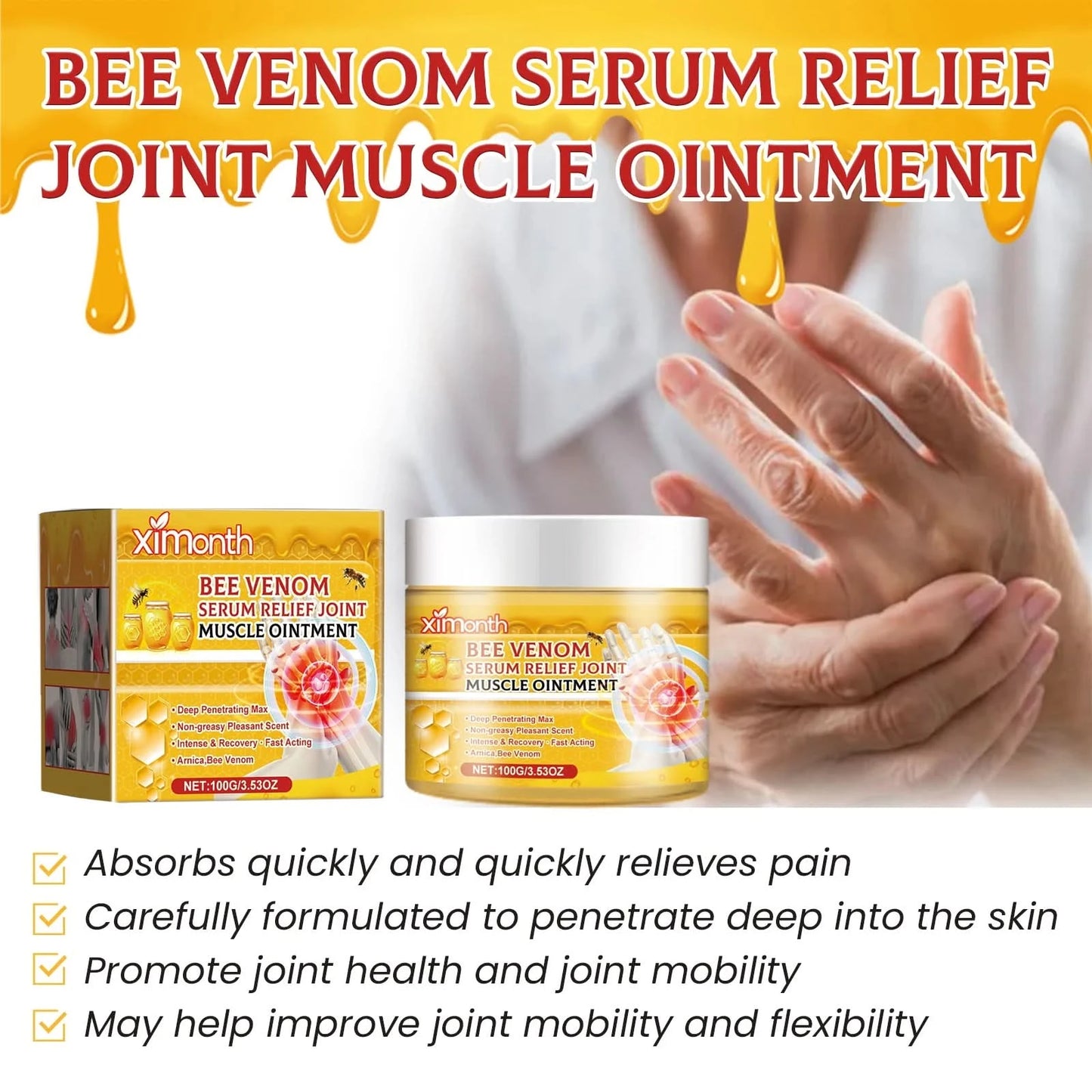 Ximonth Bee Venom Body Care Cream Relief Discomfort Soreness Waist Knee Joint Care Gentle Massage Body Muscle Care Cream - M & M Global