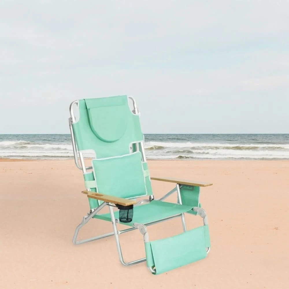 Ostrich Deluxe 3N1 Padded Beach Chair w/ Face Cushion & Arm Holes, Teal - Lightweight Folding Recliner w/ Adjustable Backrest