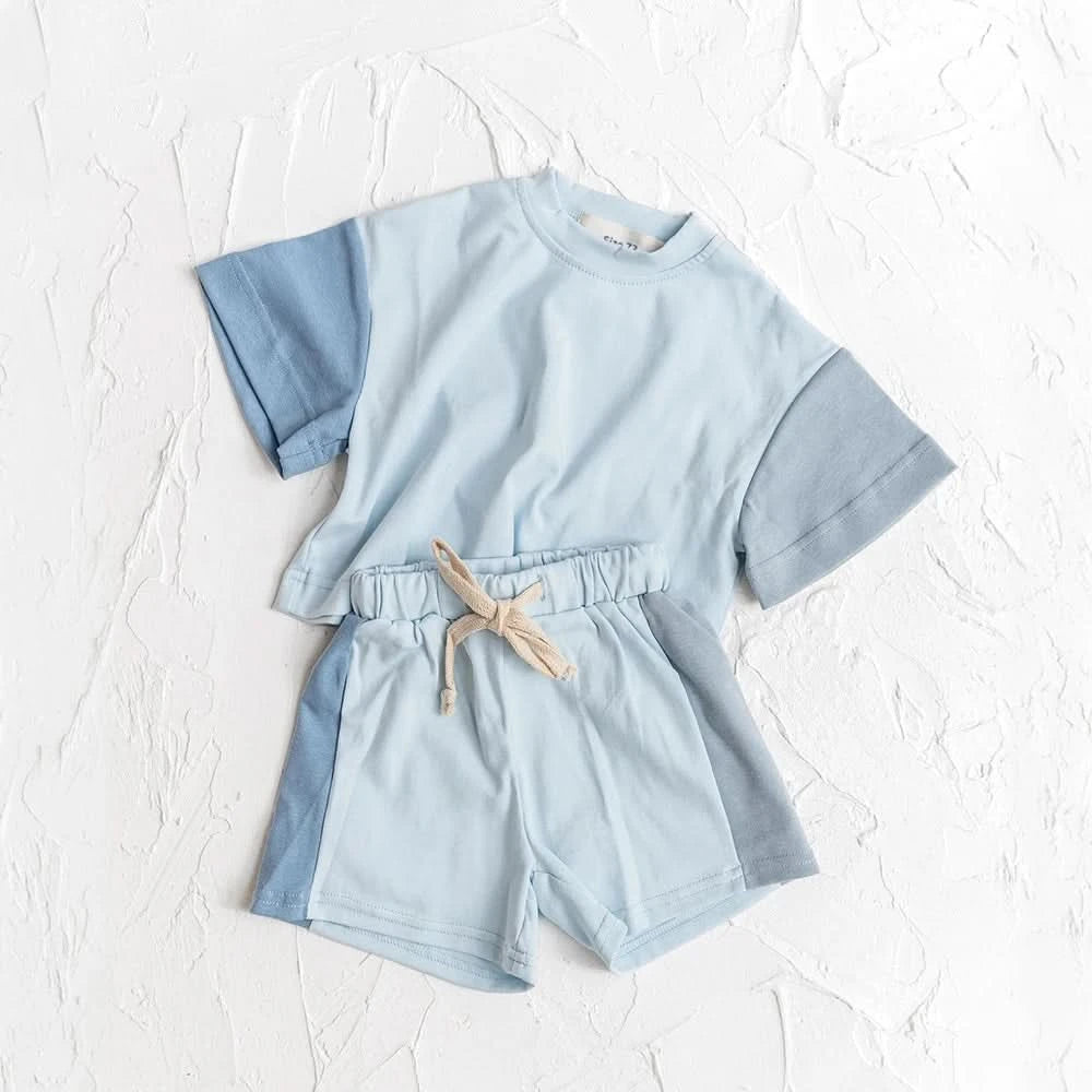 New Summer Cotton Toddler Short Sleeve T shirt And Shorts Set Baby Boys Girls Clothes Stitching Color Casual Tops Outfits 2PCS - M & M Global