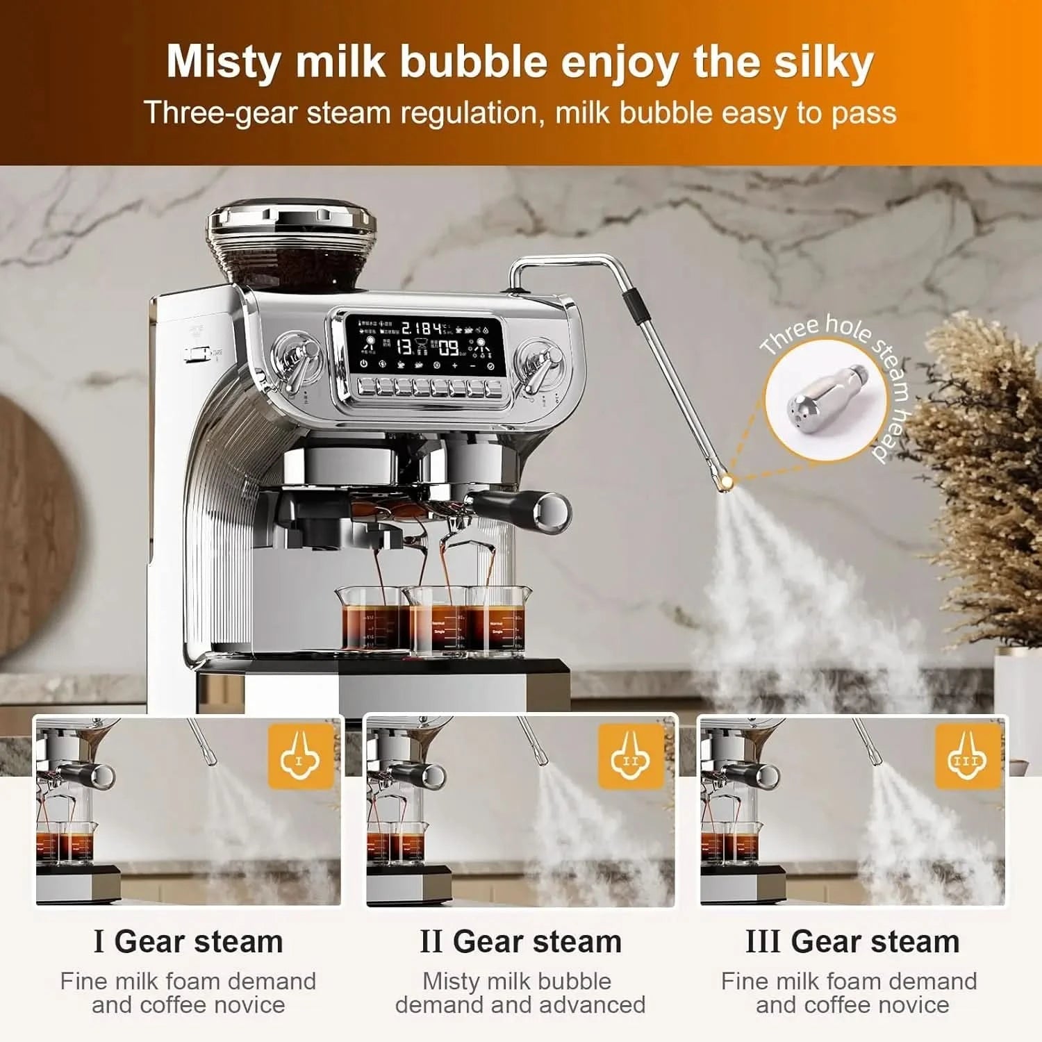 TC530 Espresso Machine with Milk Frother，Semi Automatic Coffee Machine with Grinder,Easy To Use Espresso Coffee Maker with 5.5 i - M & M Global