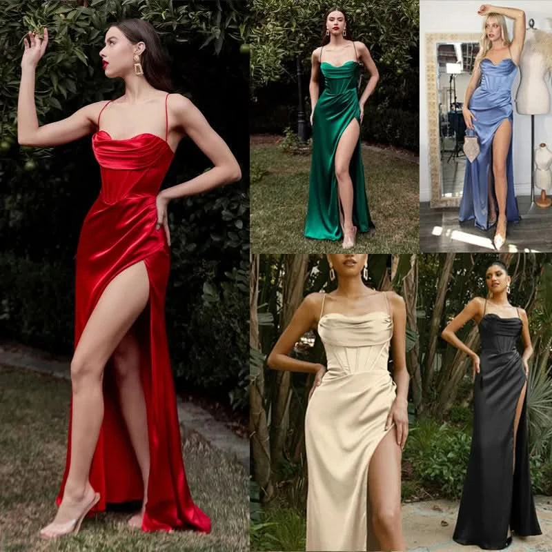 Sexy Green Long Dress Halter Split Dress Party Party Christmas Halloween Evening Dress - M & M Global