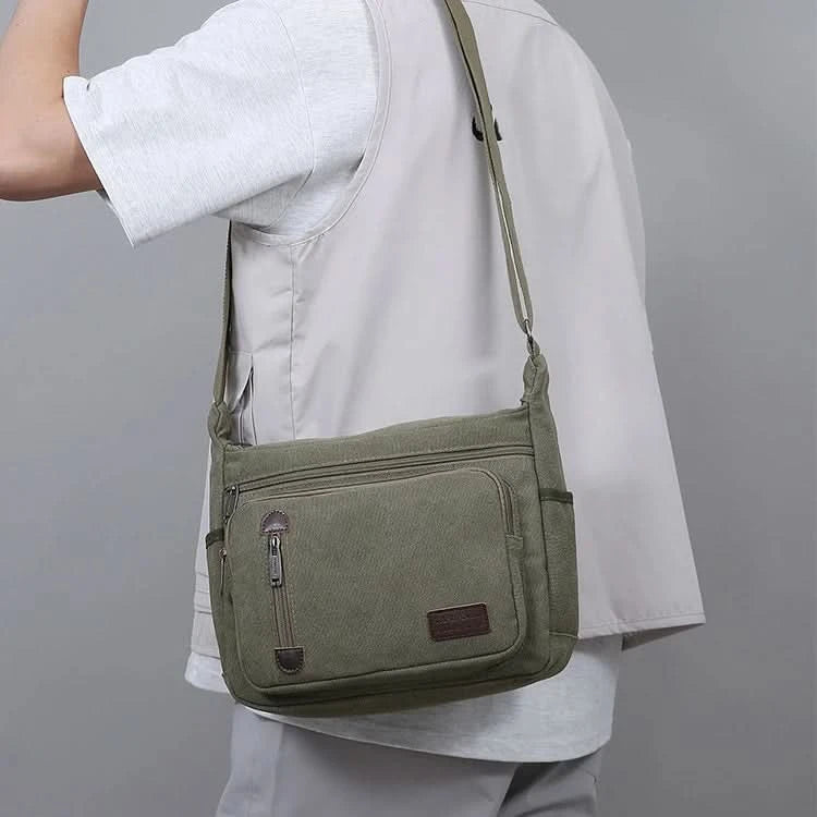 Men's Multi Pocket Casual Shoulder Bag - Adjustable Shoulder Strap, Zipper Closure, Ideal for Daily Commuting - M & M Global