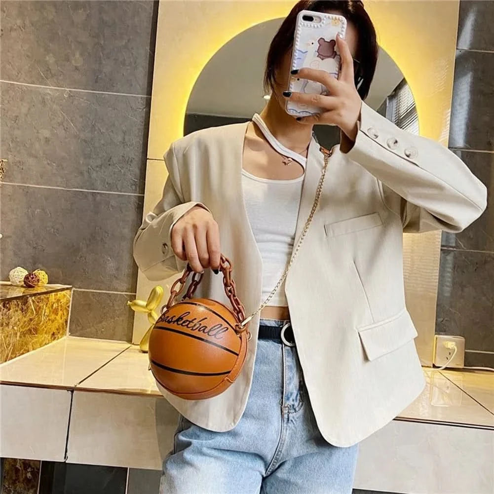 Fashion Chic Women Ball Handbag Round Basketball Football Shape Party Dress Faux Leather Crossbody Girls Coin Purse Shoulder Bag - M & M Global