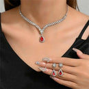 2pcs/set Jewelry Sets Women Elegant Waterdrop Rhinestone Pendant Necklace stud Earrings Wedding Dress Bridal Jewelry Set - M & M Global
