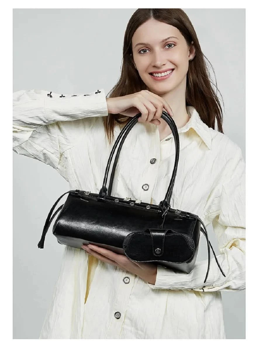 Genuine Leather Women's Baguette Bag Niche Retro Motorcycle Trend Cool belt Handbag New Luxury Design Shoulder Underarm Bag - M & M Global
