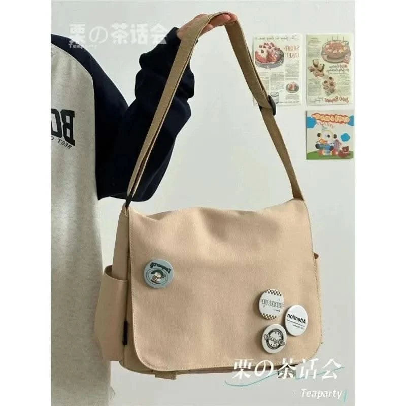 Collage Student School Bags Women&Men Unisex Crossbody Bags Multipockets Messenger Bag Simple Nylon Shoulder Bag - M & M Global