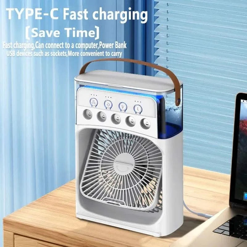 2025 New Three In One Household Air Conditioner Small Air Cooler Portable Smallfan Household Night Humidifier LED Nightlight Fan - M & M Global