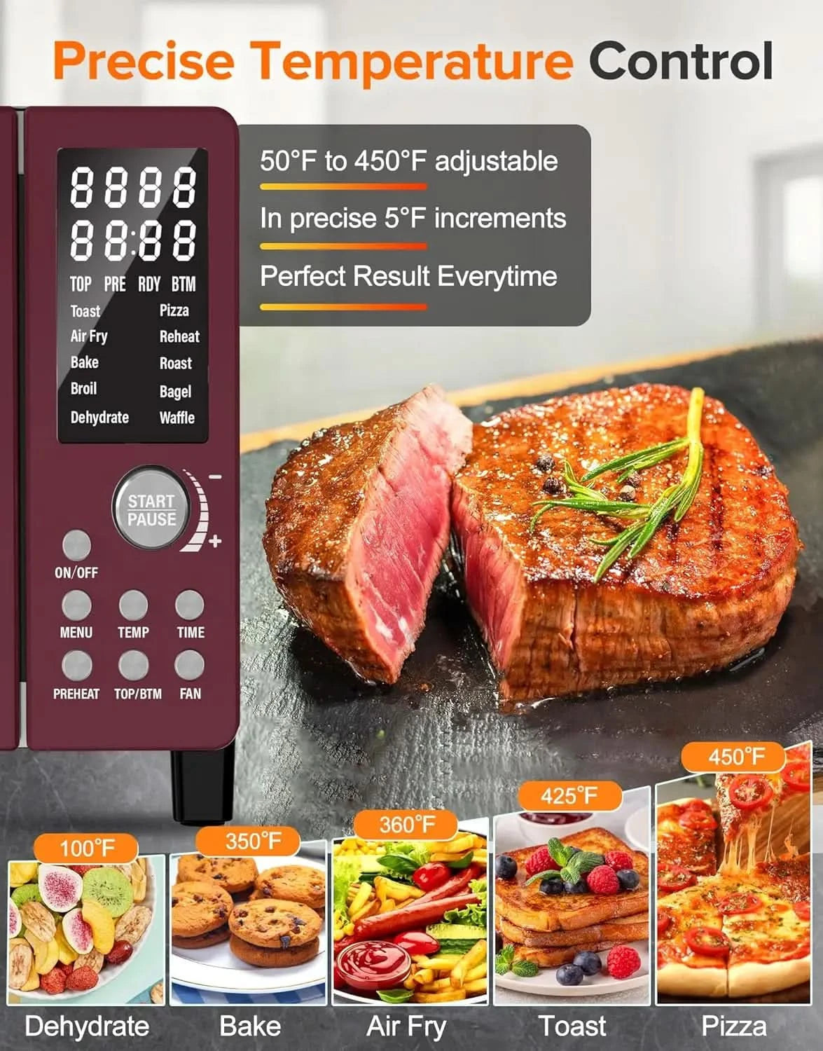 Bravo Pro Smart Air Fryer Toaster Oven Combo, 12-in-1 Functions with Quicker & Even Crisp Technology, 1800W, 50-450°F, PFAS-Free - M & M Global