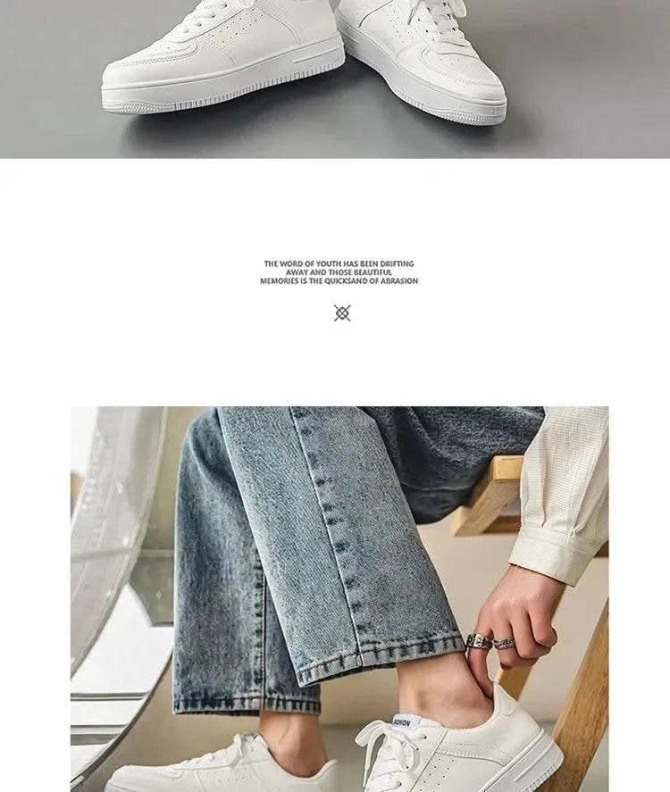 Casual Men's Sneakers Autumn 2025 New Style Winter Pure White Fiberglass Synthetic Lining Rubber Sole Unisex Leisure Shoes - M & M Global