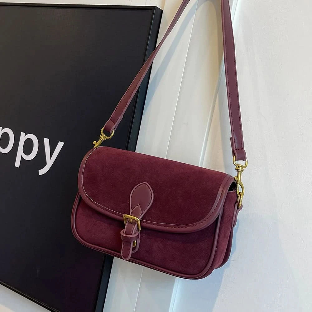 Korean Fashion New Small Square Bag Shoulder Bags Brown Niche Retro Suede Surface Leisure Versatile Trend Lady Crossbody Bags - M & M Global