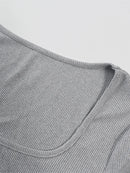 Ladies Casual Two-Piece Suit round Neck Long Sleeve Top with Wide Leg Pants Pure Color Straight Loose Trousers Elegant Outfit