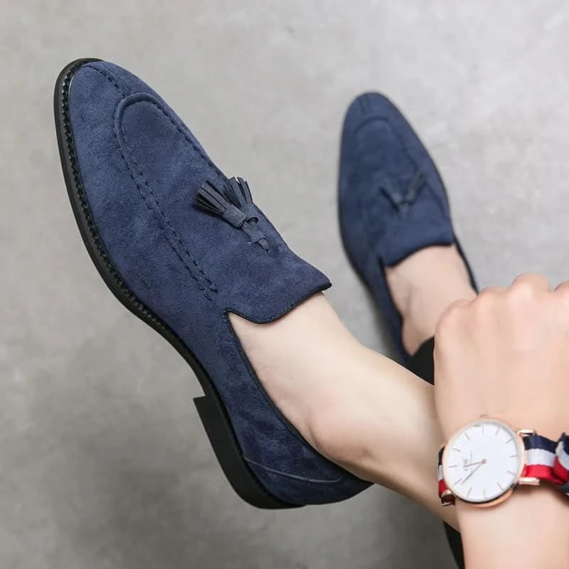 Men's Loafers Brand Suede Leather Shoes Vintage Slip-on Classic Casual Men Driving Shoes Wedding Male Dress Shoes Tassel pointed - M & M Global