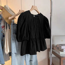 ZANZEA Women Summer Tops Short Sleeve Blouse 2025 Casual Solid Color Tunic Female Ruffled Round Neck Pleated Blusas Oversized