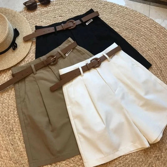 New Wide Leg Shorts for Women 2024 Summer Thin Cotton A Line Short Pants Office Lady Classic Loose Casual Zipper Women‘s Shorts - M & M Global