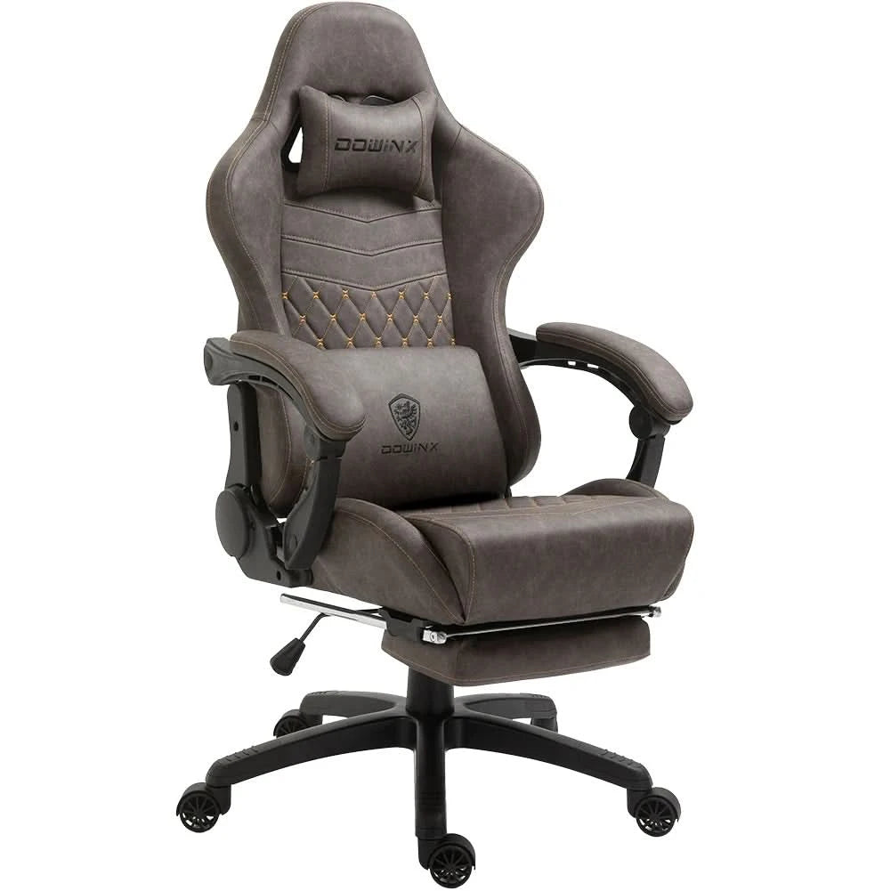 Dowinx Gaming/Office PC Chair with Footrest and Lumbar Support, Vintage Style PU Leather High Back Adjustable Swivel Task Chair