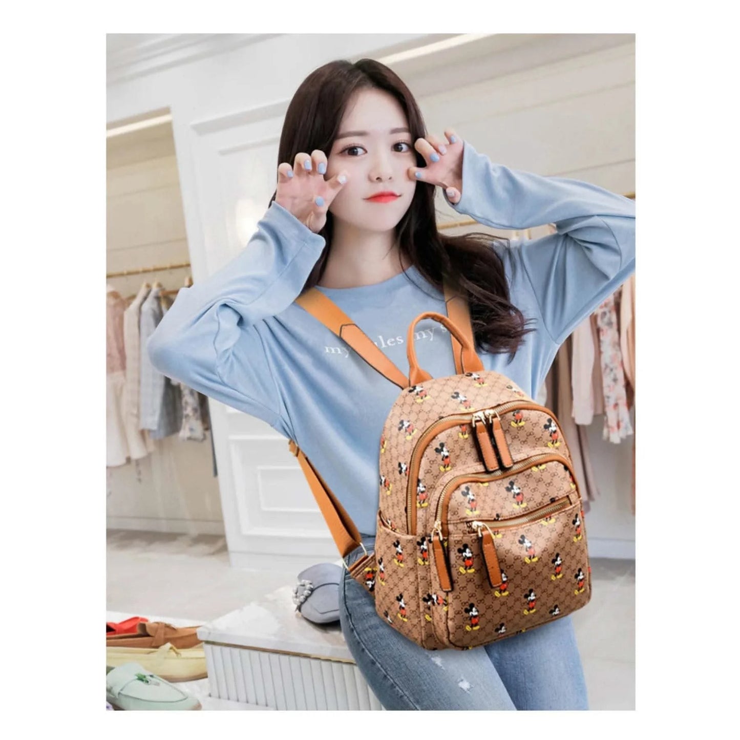 Disney Ladies Backpack Trendy Women's Tote 2025 Mickey Multifunctional Fashion Knapsack Joker Large Capacity Travel Backpack New - M & M Global
