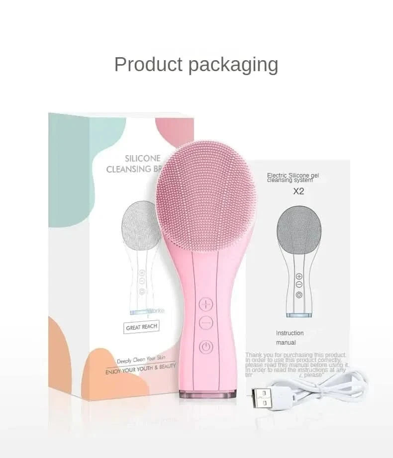 Electric Facial Cleansing Brush Deep Pore Cleaning Sonic Vibration Waterproof Acne Blackhead Remover Pore Cleaner Silicone - M & M Global