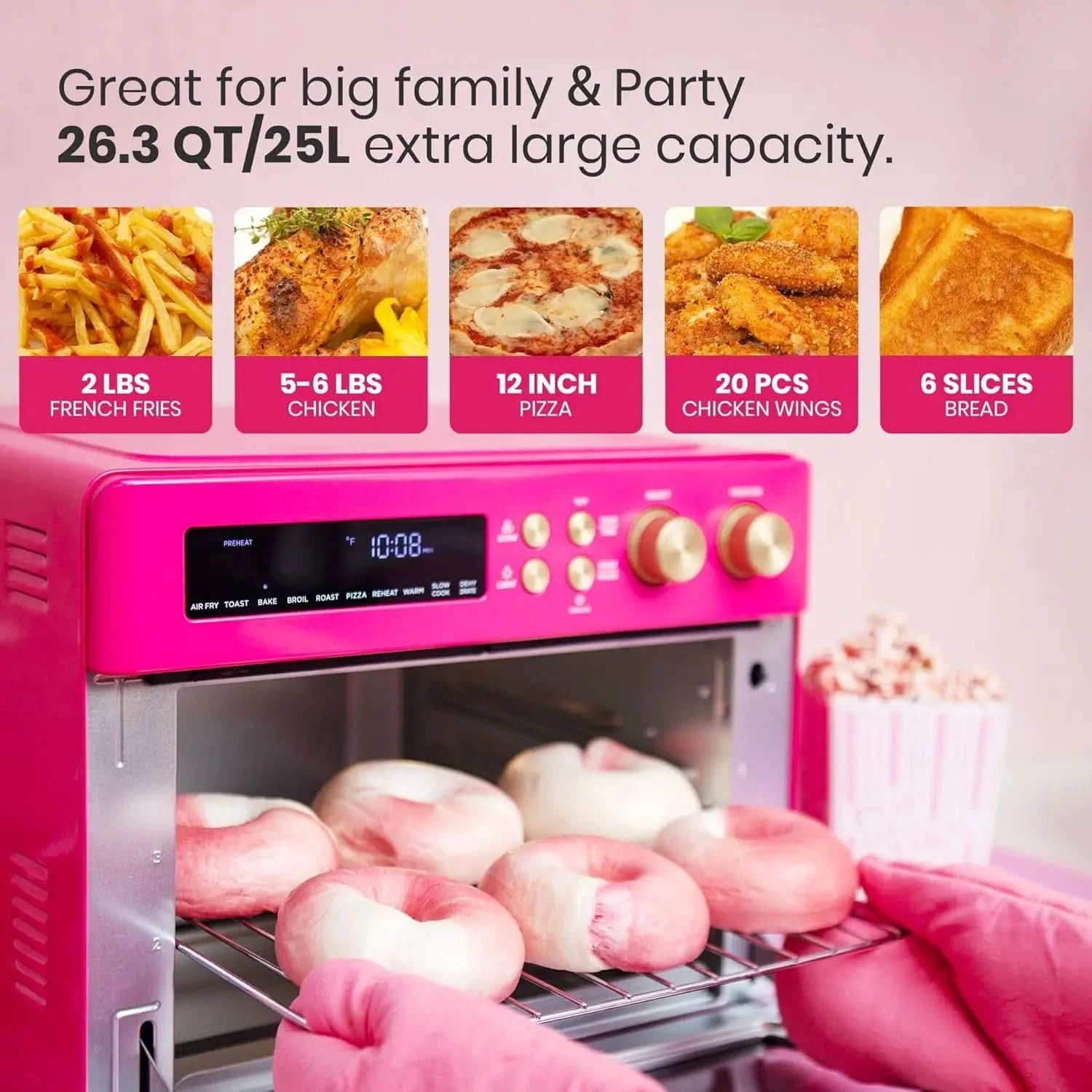 Limited Edition Happy Pink Infrared Heating Air Fryer Toaster Oven, Extra Large Countertop Convection Oven 10-in-1 Combo, 6-Slic - M & M Global
