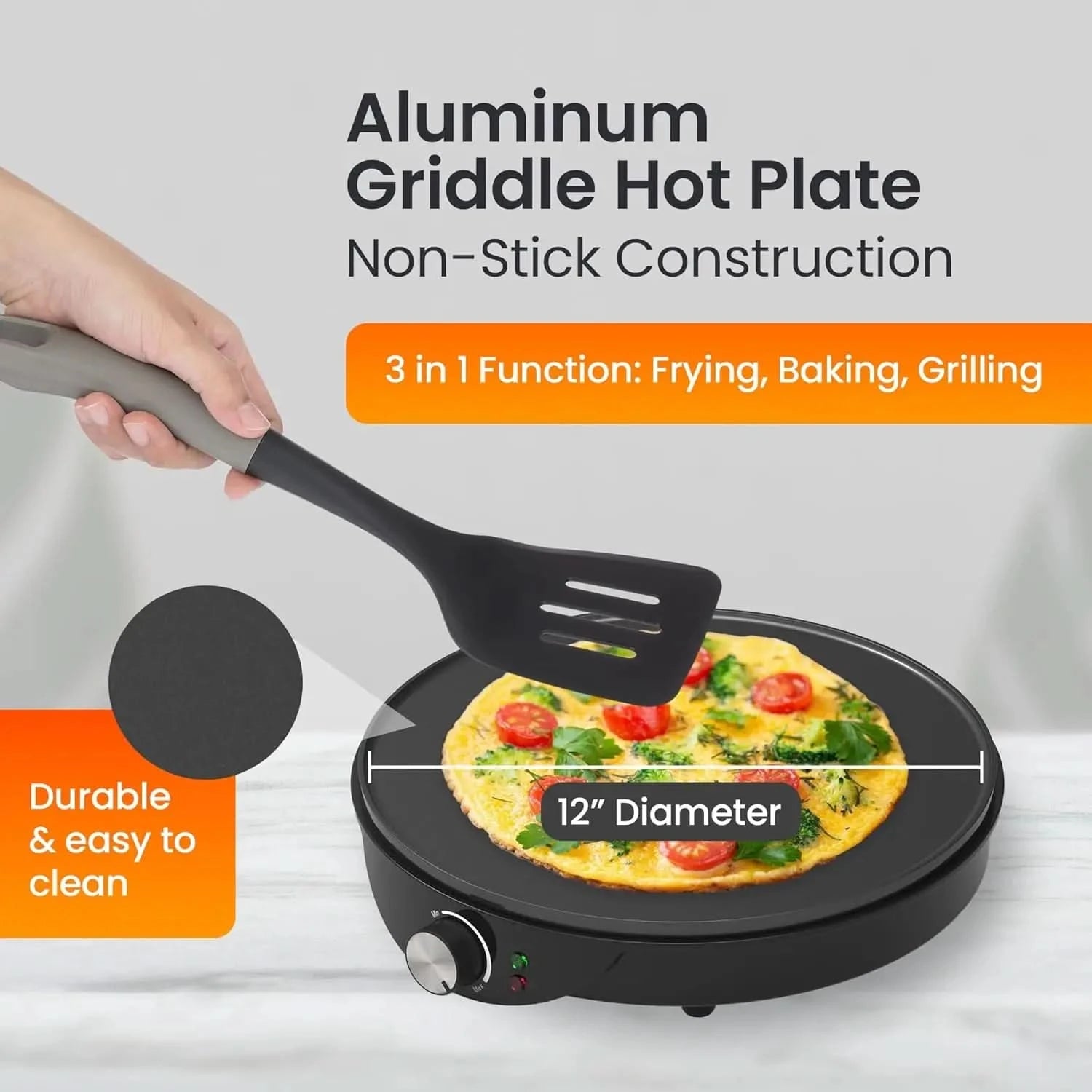 Electric Crepe Maker, Nonstick Multi-Function Tortilla Machine, Ideal for Crepes, Pancakes & Roti, Wooden Spatula & Batter Sprea - M & M Global