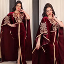 Ramadan Luxury Muslim Fashion Bat Sleeve Moroccan Turkiye Dubai Dress Middle East Arab Dress Sequins Golden Velvet Long Dress - M & M Global