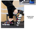 YRZL Men's Sports Running Shoes Canvas Geometric Style Lace-Up Sneakers Couples' Fashionable Graffiti Print Skate Shoes Men - M & M Global