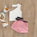 1-5 Years Infant Girl Casual Set Tanks Tops + Shorts + Waist Bag Pockets Decoration Casual Style Girls Summer Clothing Set - M & M Global