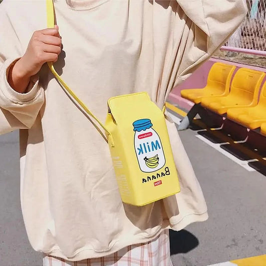 Fashion cartoon milk carton shape ladies shoulder bag, cartoon mobile phone bag. - M & M Global