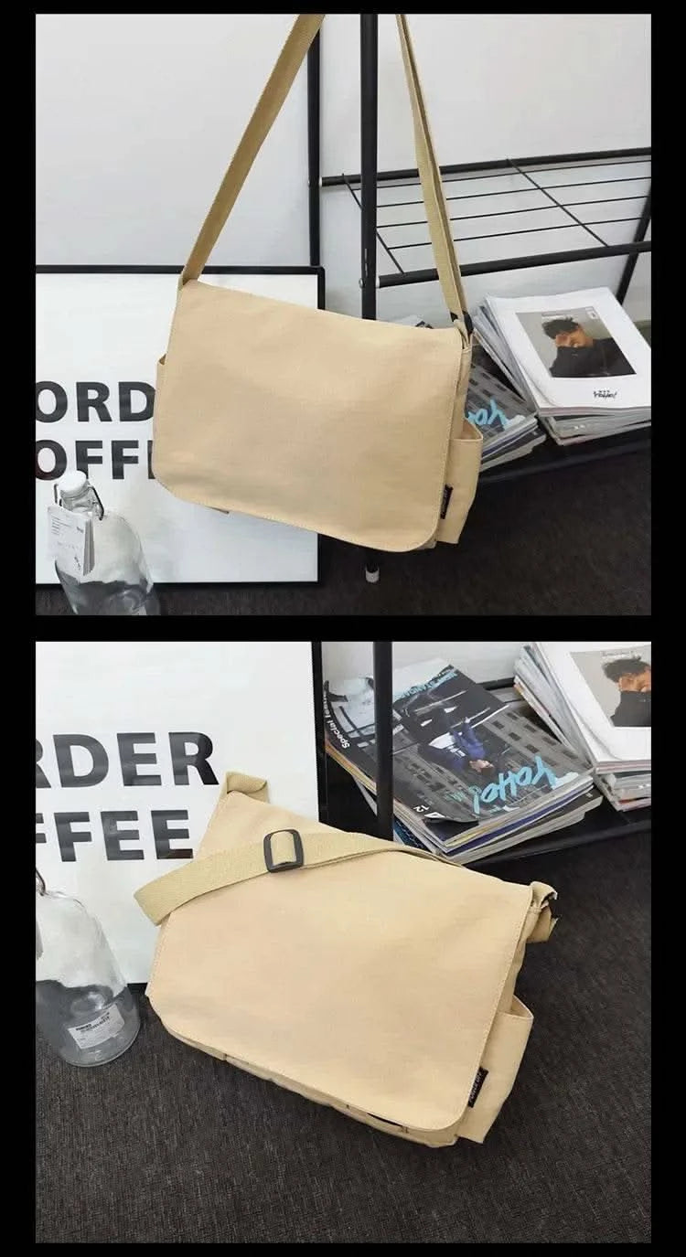 Collage Student School Bags Women&Men Unisex Crossbody Bags Multipockets Messenger Bag Simple Nylon Shoulder Bag - M & M Global