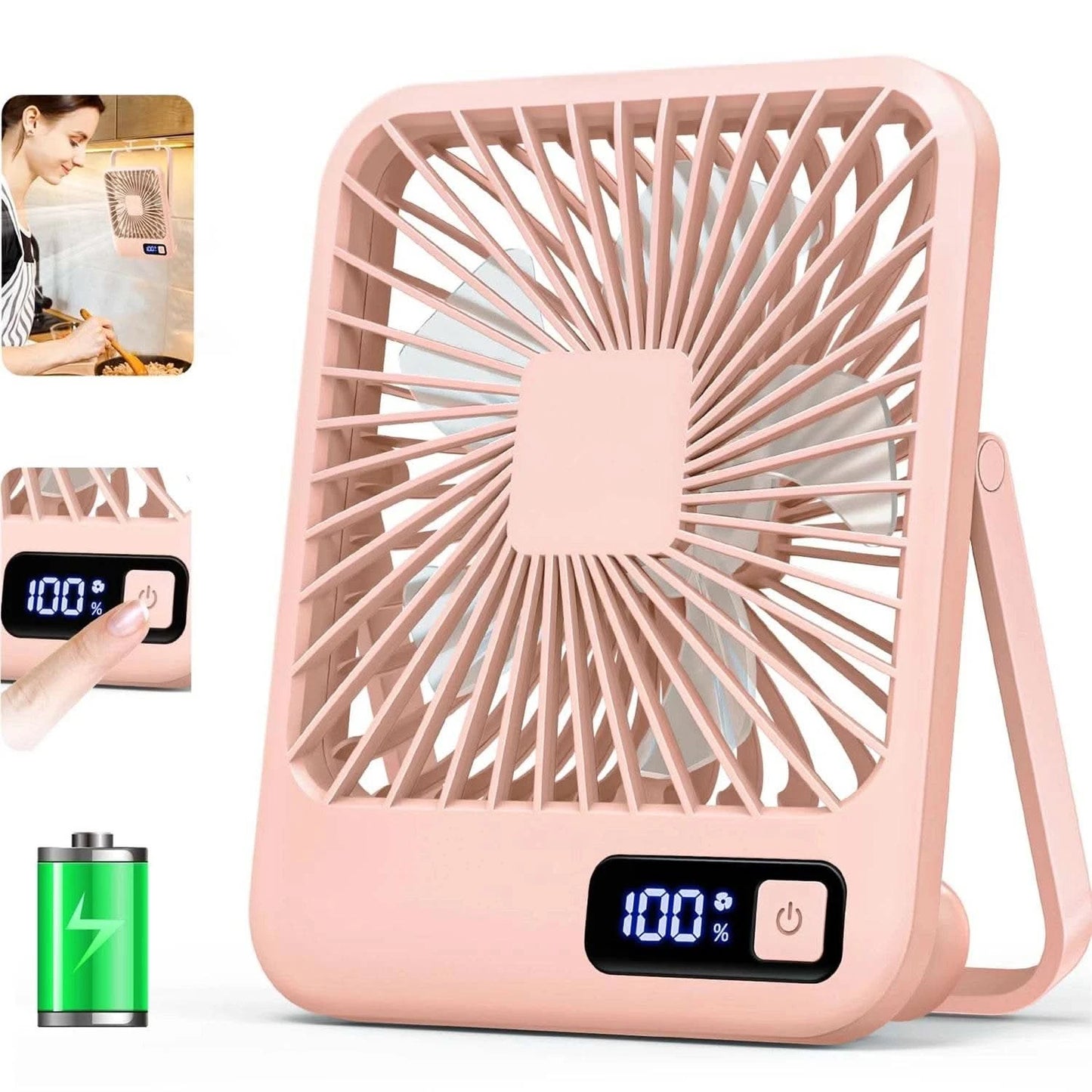 Desk Fan, Portable USB Rechargeable Fan, 180° Tilt Folding Personal Fan With Power Display, 5 Speeds Ultra Quiet Table Fan - M & M Global