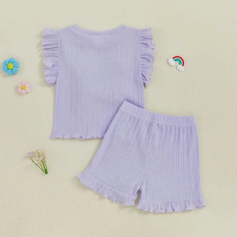 Girls Sleeveless Floral Tank Top and Shorts Set Summer 2-Piece Outfit with Crew Neck Cute Toddler Girls Clothing - M & M Global