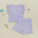 Girls Sleeveless Floral Tank Top and Shorts Set Summer 2-Piece Outfit with Crew Neck Cute Toddler Girls Clothing - M & M Global