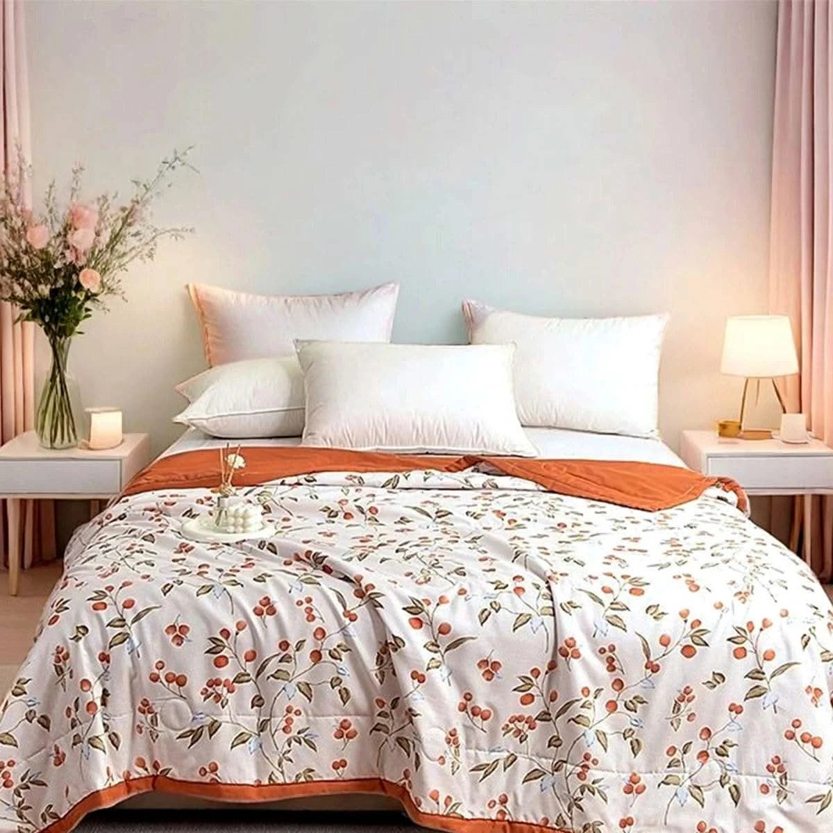 AB double board design Chinese Acacia Red Bean Printed Summer Quilt, delicate texture, care for your sleep - M & M Global
