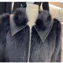 Autumn Winter Now Locomotive Wind Hottie Sweet Cool Fashion Coat Women Patchwork Imitation Fox Fur Leather and Fur Solid Tops