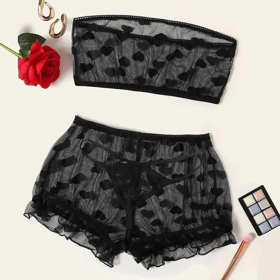 Strapless Bra Set Women Intimates Sheer Gauze Ruffles Lingerie Set Sexy Underwear Fancy Temptation Erotic Lingerie Bikini - M & M Global