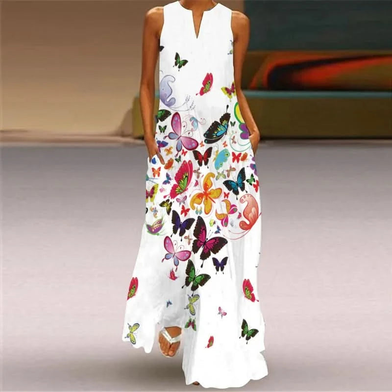 Lady Spring Summer Black Long Dress Sleeveless Red Petals Print Elegant Dresses For Women 2023 Party Beach Women Dress - M & M Global