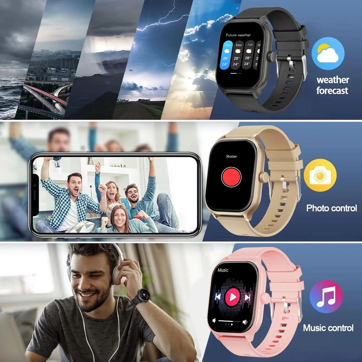 Smart watch with full touch screen, call, message reminder and other functions, compatible with iPhone/Android phones