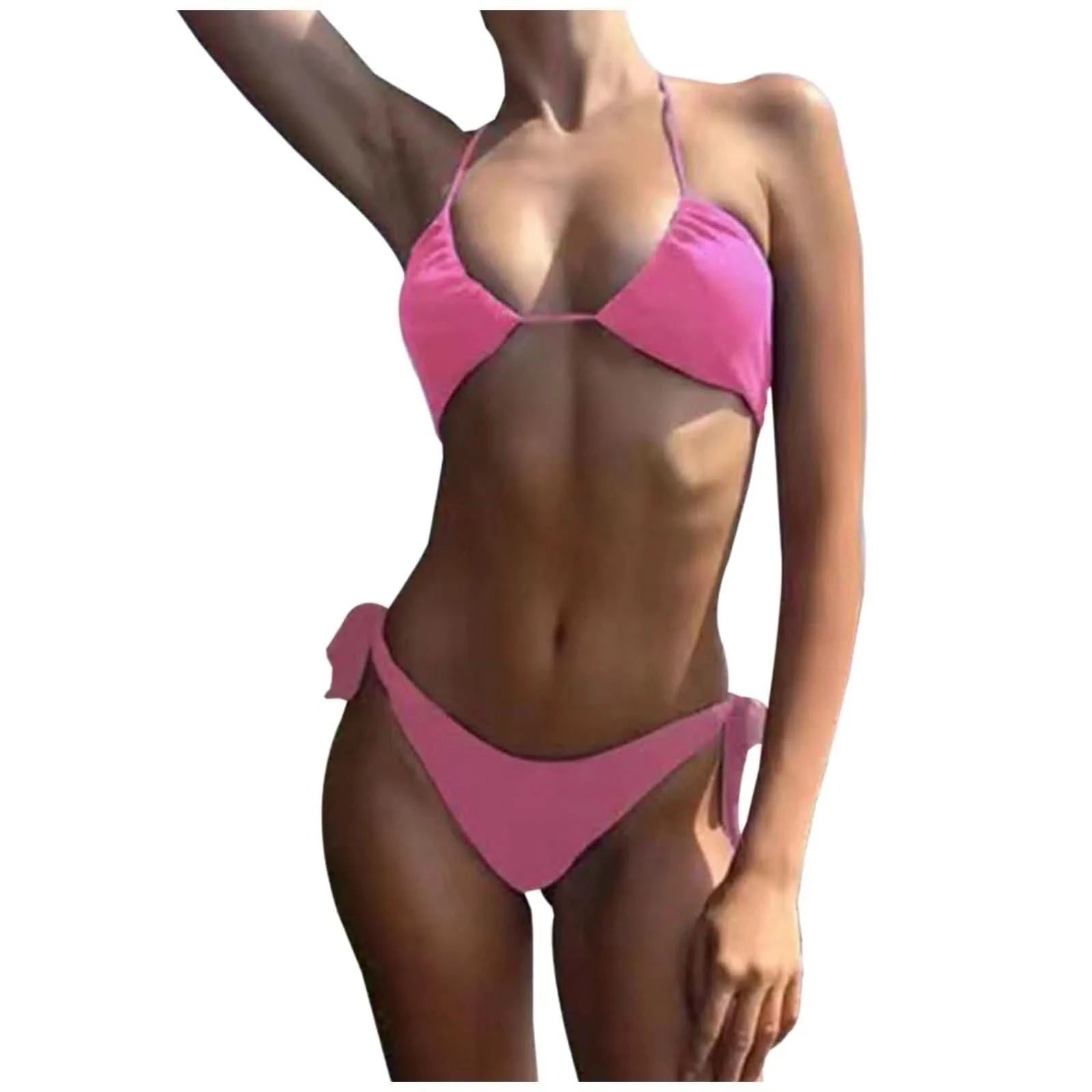 SunnyDay Candy Color Bikini Swimsuit Sheer Yet No Tan Lines Breathable Tie Up Design Vacation Outfits Split Swimwear - M & M Global