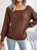 Women Casual Square Collar Buttons Long Sleeve Knitted Pullover Sweaters for Autumn Winter 2026