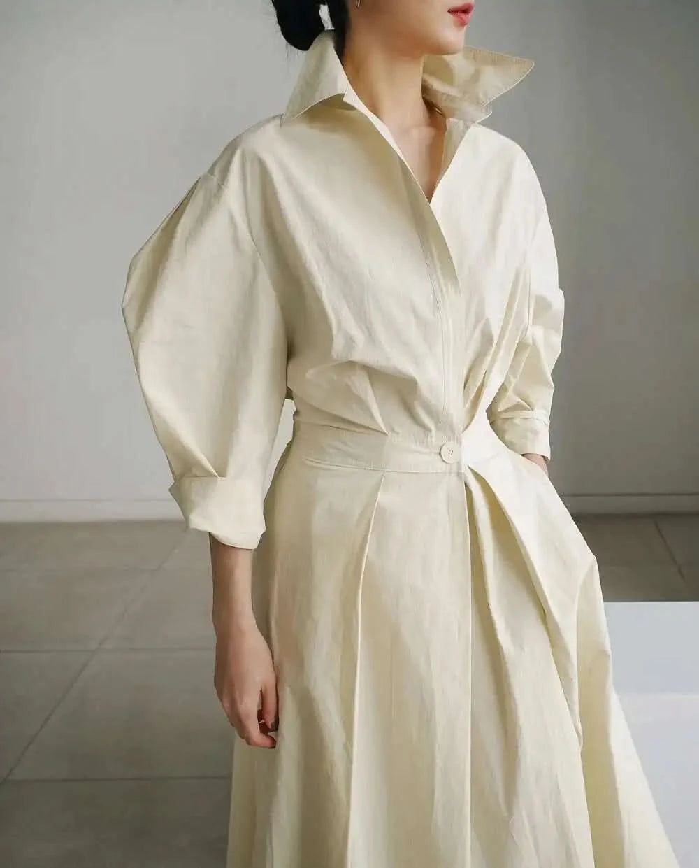 LANMREM Women's Clothing Long Dress Turn Down Collar With Button Pockets Loose Casual Dresses Female Streetwear Fashion 2C2019 - M & M Global