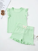 2024 Summer Hot selling Little Girl Daily Casual Clothing Minimalist Little Girl Polyester Set Cool Sleeveless Shorts Set Girl - M & M Global